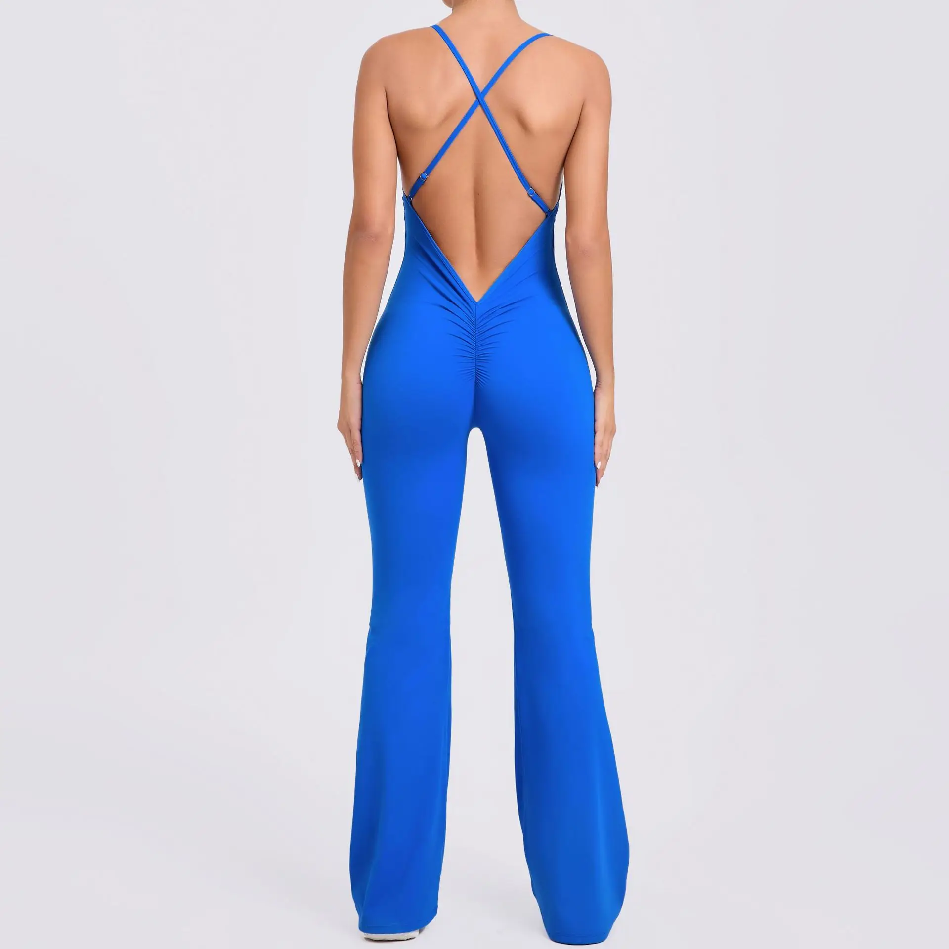 Sexy V Back One-piece Suit Women Gym Sports Jumpsuit Backless Yoga Rompers Women's Sportswear Sleeveles Female Workout Bodysuits