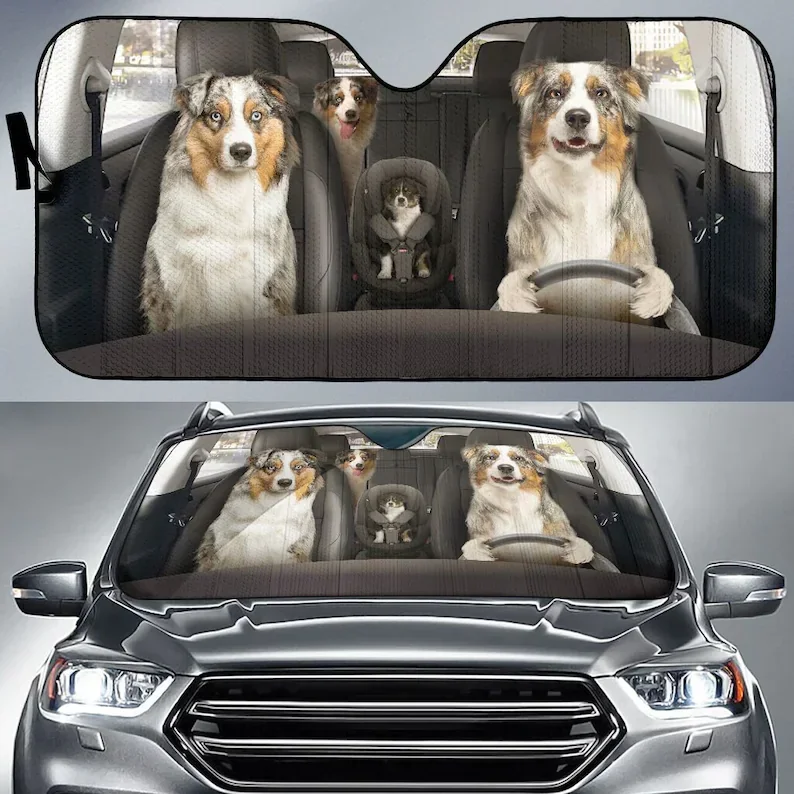 Australian Shepherd Auto Sun Shade 04 Car Accessories, Windshield Sunshade, Custom Animal Pattern Sunshade,STYLE FOR CAR