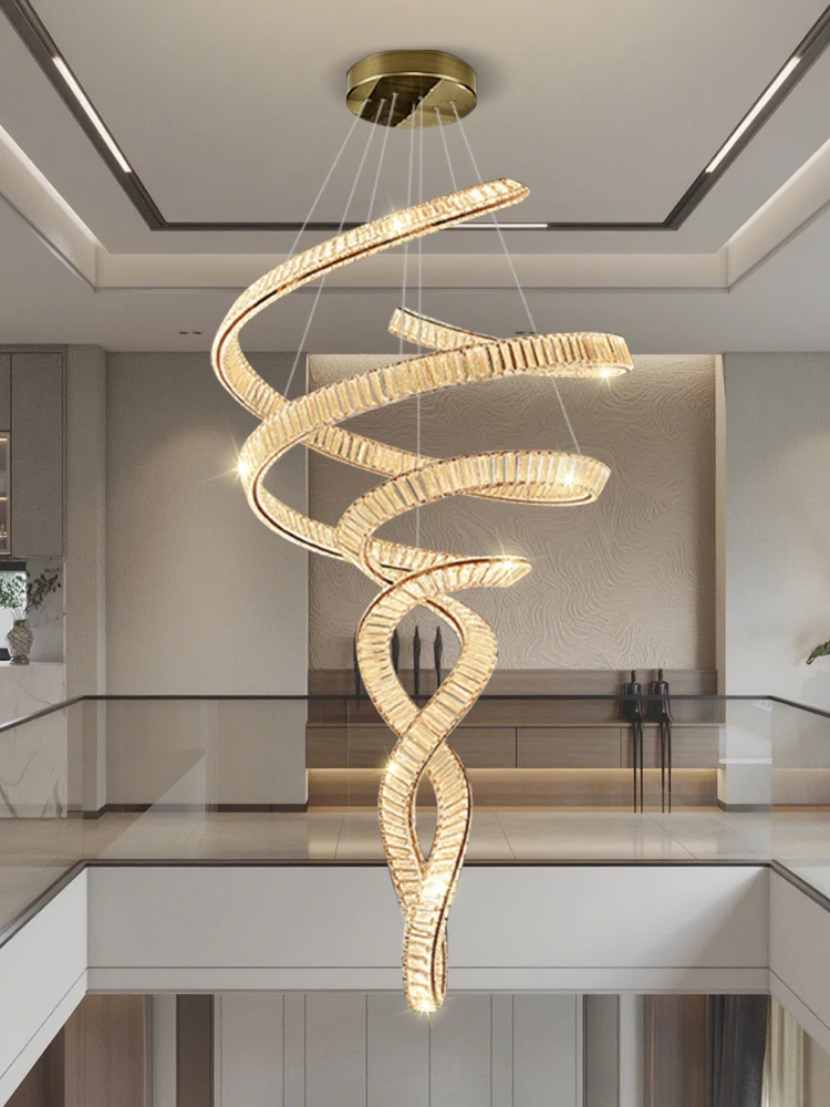 

Modern Luxury Chandelier Duplex Villa Living Room Crystal Chandelier Hotel Duplex Loft Hall Hollow Staircase Long Pendant Light