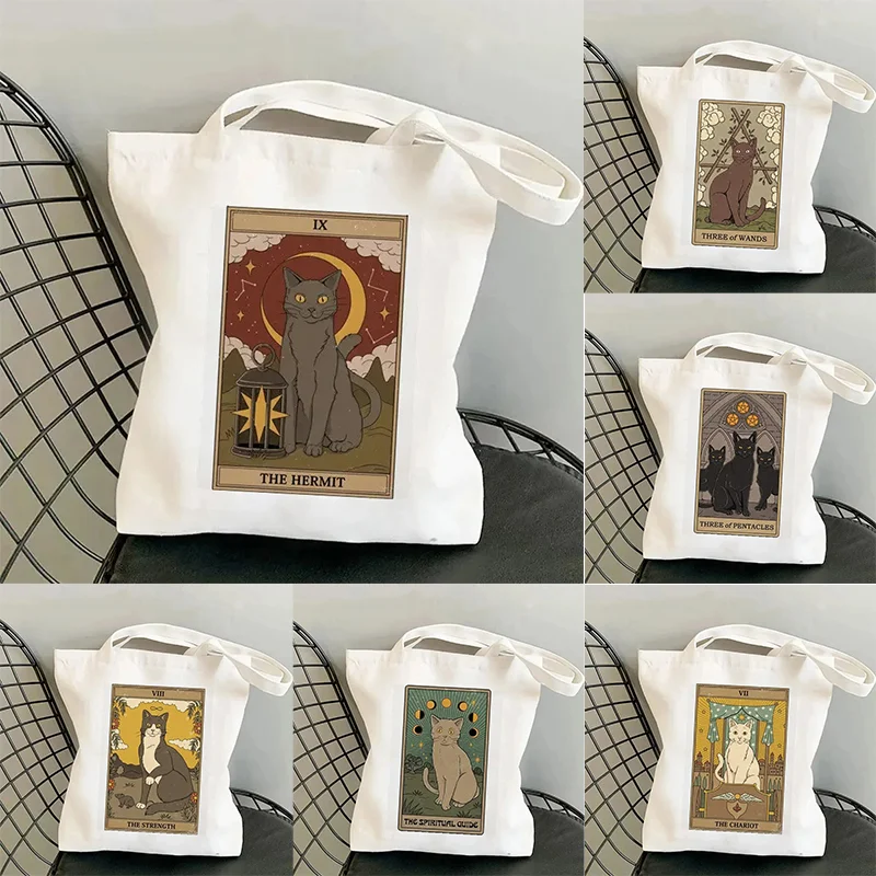 Fashion Tarot Cat Printing Women's Handbag Kawaii Casual Shoulder Bag Eco Large Capacity Travel Shopping Bag Schoolbag Gift