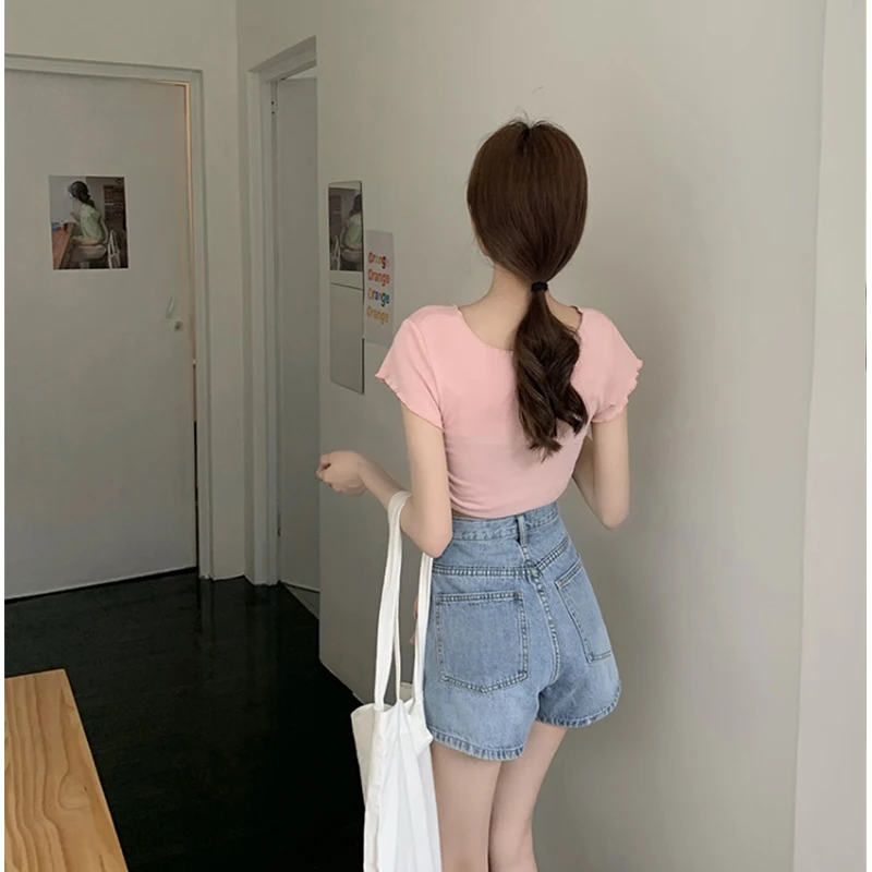 HOT!!!! Thin Slit High Waist Jeans Summer Thin Section Loose All-match Wide-leg Casual Comfortable A-line Summer Shorts