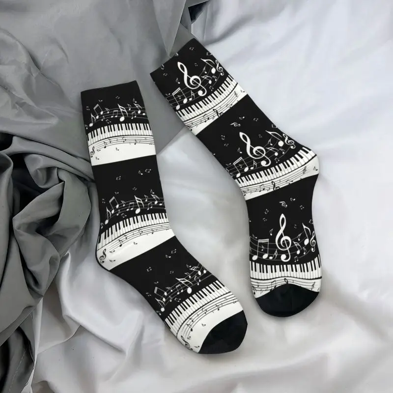 Chaussettes de sport imprimées en 3D pour hommes et femmes, chaussettes chaudes, chaussettes de piano et de notes de musique, chaussettes de basket-ball de musicien, mode