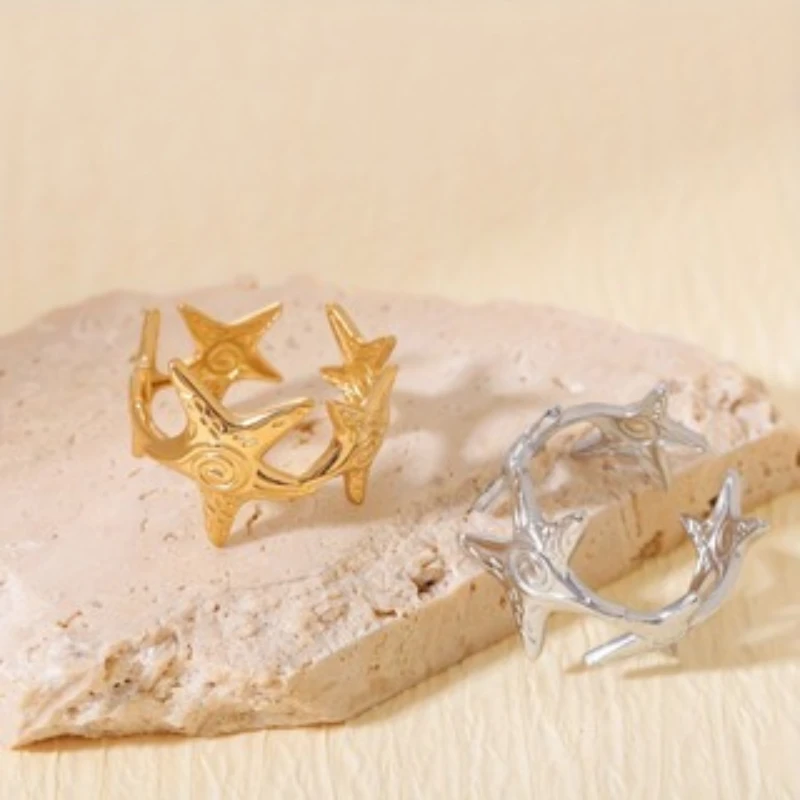 Vintage and Trendy Gold Color Starfish Spliced Open Ring, Women's Fashionable Vacation Style Holiday Accessory Gift