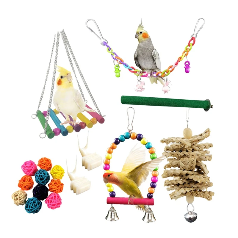 17 Pack Parakeet Toys, Hanging Bell Pet Cage Toys,Bird Swing Chewing Toys For Small Parrots,Finches,Love Birds