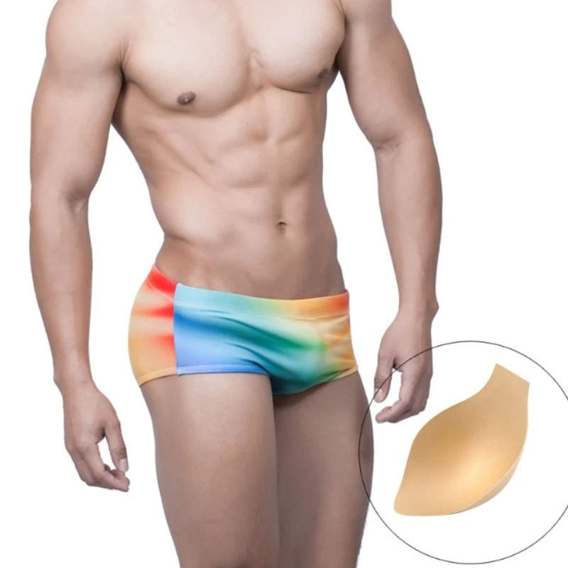 

Gradient Print Swim Suit Briefs Men Summer Swimming Trunks Sexy Low Waist Boxer Bikini Beach Shorts Swimwear