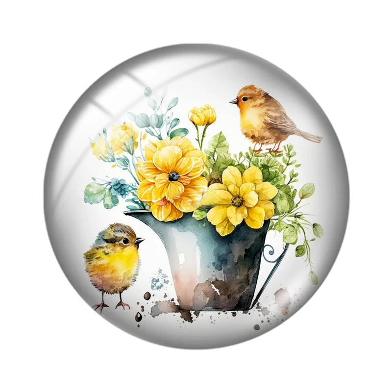 Canary Bird  Spring Flowers 10pcs 12mm/18mm/20mm/25mm Round photo glass cabochon demo flat back Making findings