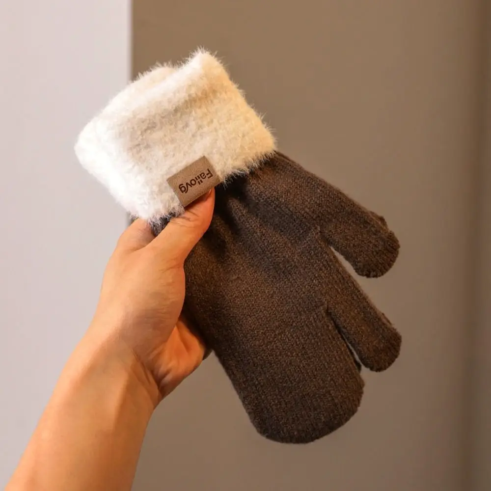 قفازات فروي سميكة لطيفة بلون سادة قفازات أصابع مقاومة للبرد قابلة للتنفس مقاومة للرياح قفازات شتوية للرجال والنساء #2