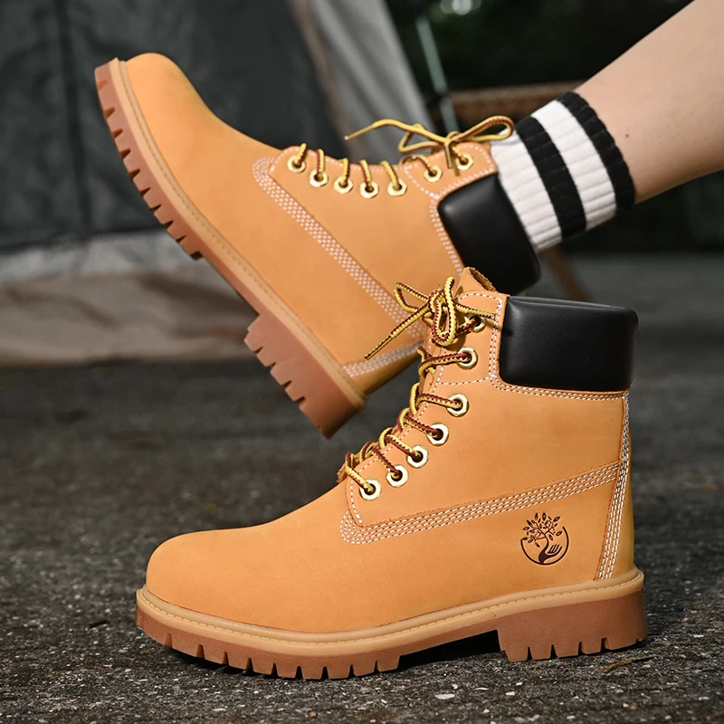 Men Boots Women High Top Boots High Quality Men Leather Shoes Fashion Outdoor Couple Sneakers Men Lace Up Non-Slip Ankle Boots