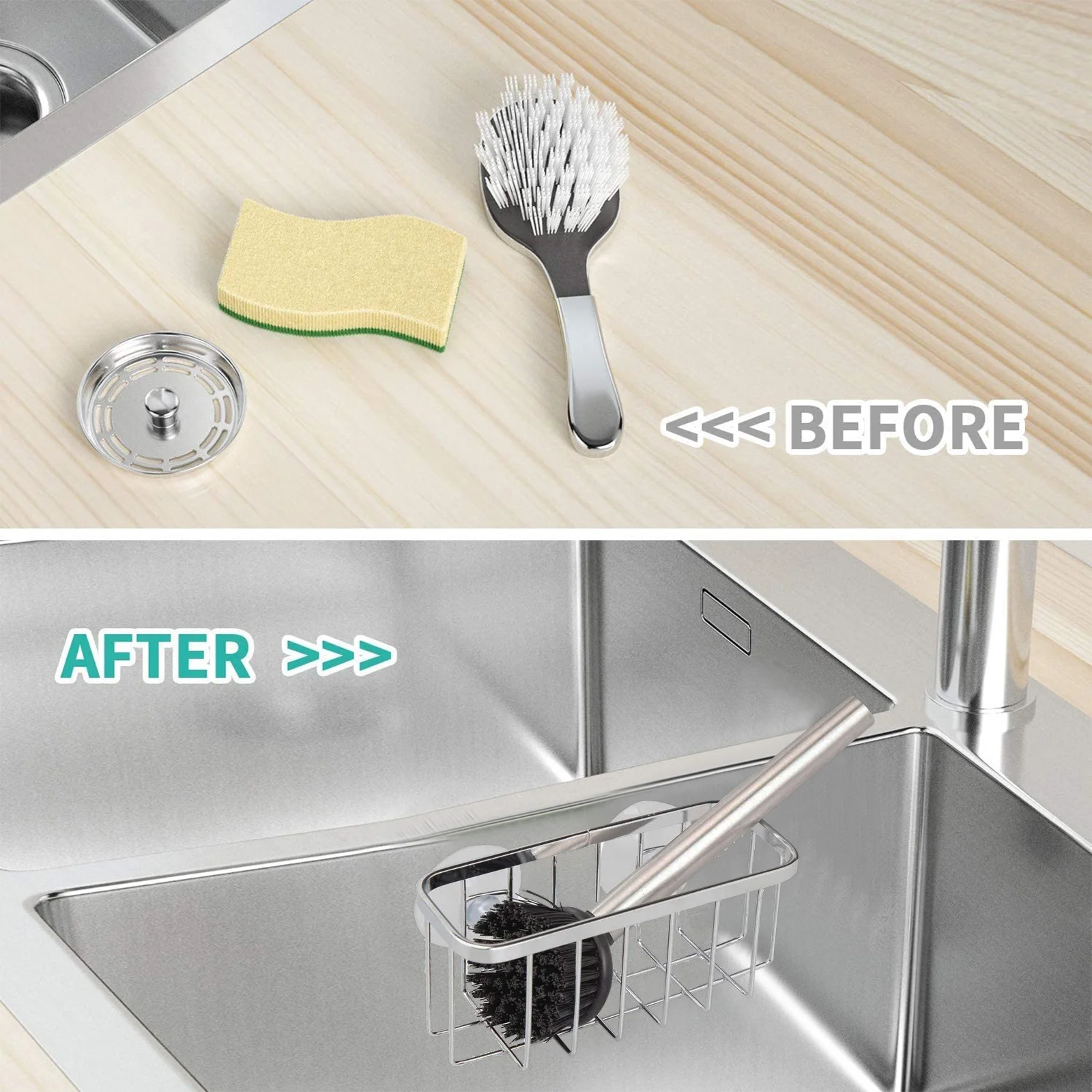 

1Pcs Stainless Steel Sponge Holder Sink Storage Rack Suction Cup Organizer Kitchen Bathroom Quick-Drying