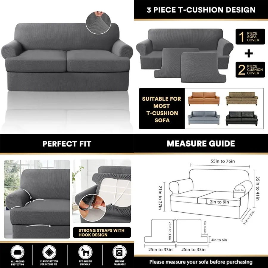 

T Slipcover Pieces Covers for T Stretch Covers for Couch with Individual T Shape Seat Covers Width Up to 76- Washable