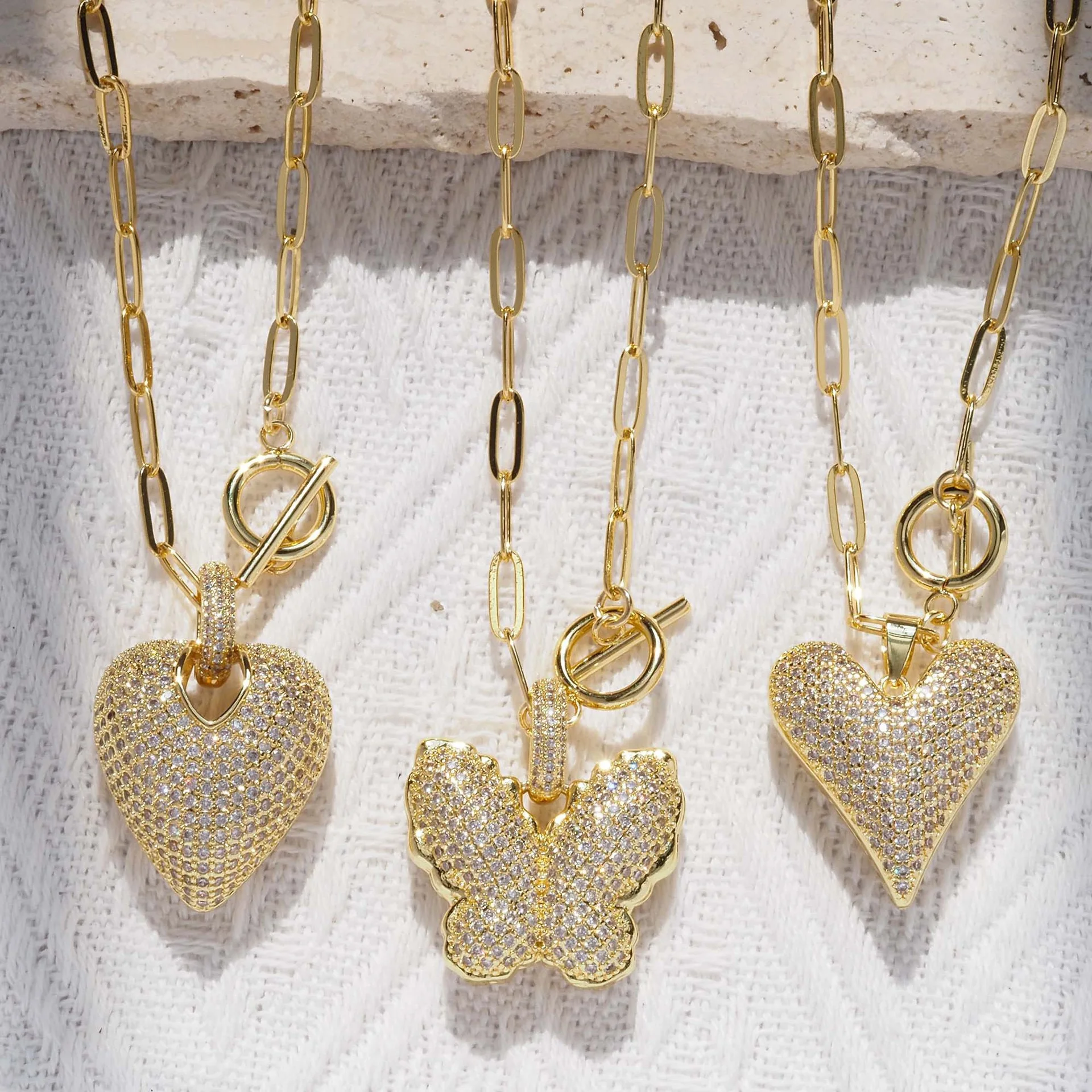 

2Pcs/Luxury Crystal Bubble Heart Necklaces for Women Gold Plated Paperclip Chain Necklaces Jewelry Gifts le Chain