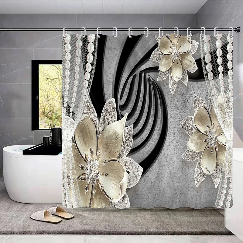 Waterproof Shower Curtain Set with 12 Hooks Toilet Covers Seat Bath Mats for Bathroom non-slip Rug carpet Curtain for Windows