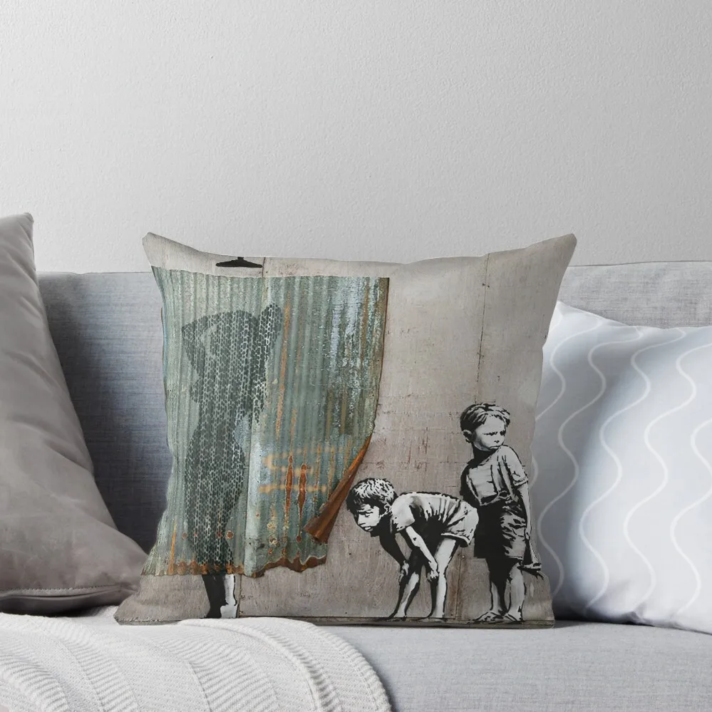 

Banksy Shower Peeping Boys Throw Pillow Pillow Covers Decorative sleeping pillows Cushions For Sofa pillow