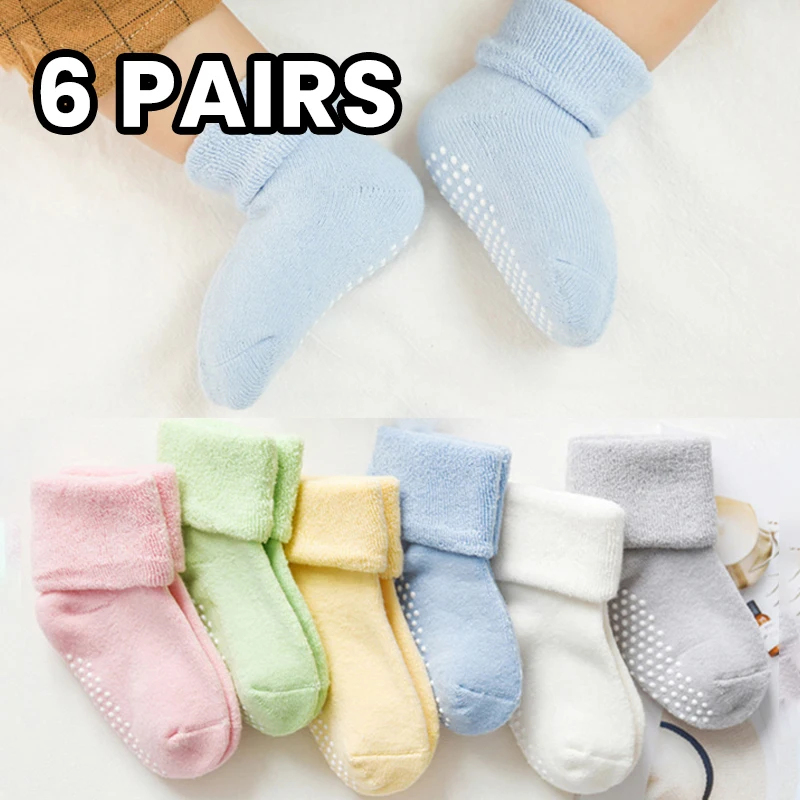 6 Pairs Thickened Fleece Children's Socks for Infants 0-5 Years Old Cozy Soft Toddler Feet Protection Non-Slip Baby Stockings