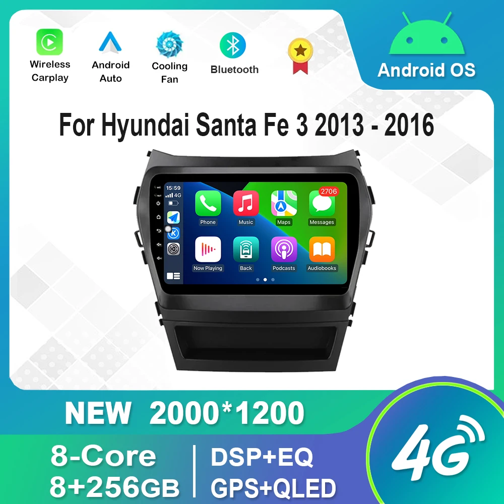 

HD Touch Screen For Hyundai Santa Fe 3 2013 2014 2015 2016 Android Auto Video Multimedia Player Bluetooth GPS 4G WiFi DSP