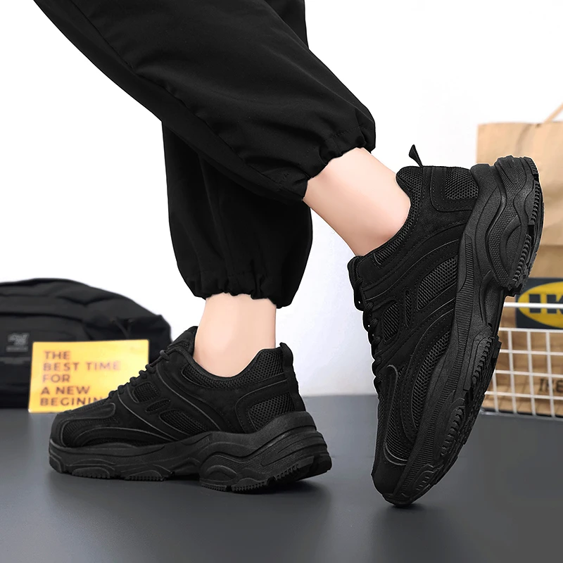 احذية الجري الرجالية السوداء ربيع 2025 جديدة سميكة القاع المضادة للانزلاق العمل الرياضة أبي أحذية كعب سميك أحذية رياضية Zapatillas Hombre #3