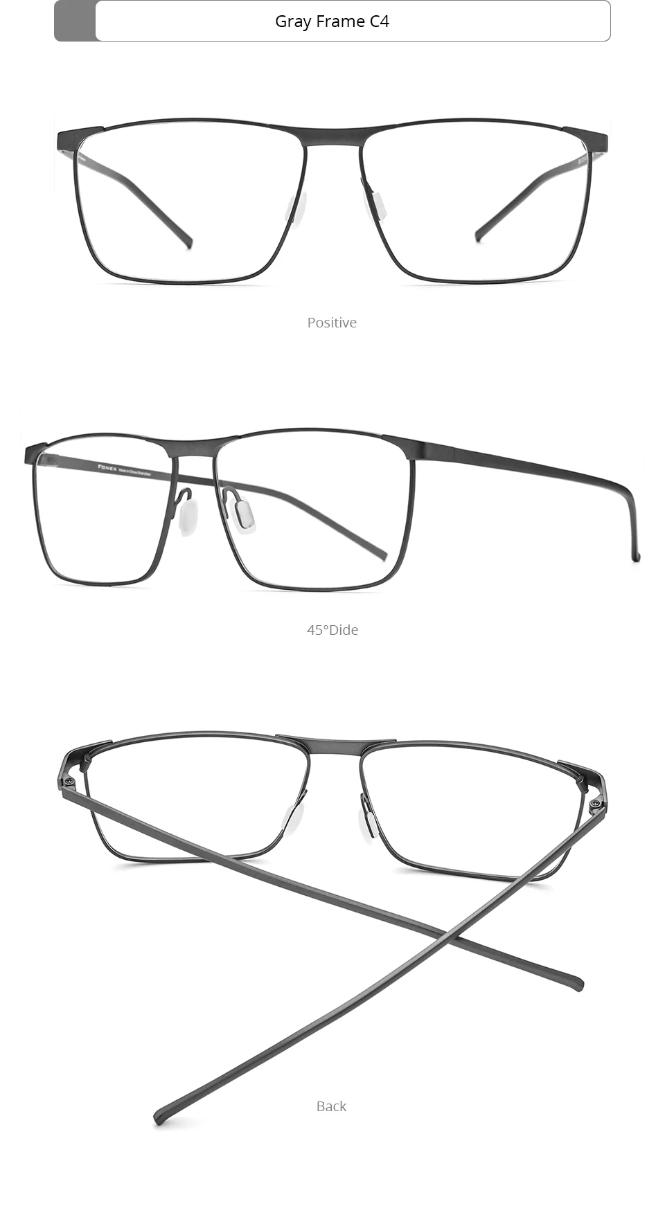 FONEX Reines Titan Brillengestell Männer Markendesign Quadratische Brillengestell Große Größe Japanische Custom Brillen 8526 – Detail 10