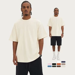 T-Shirt Oversized dla mężczyzn kobiet 280gsm koszule gruba bawełna letnie koszulki Oversize z okrągłym dekoltem jednokolorowa na co dzień modna odzież Streetwear