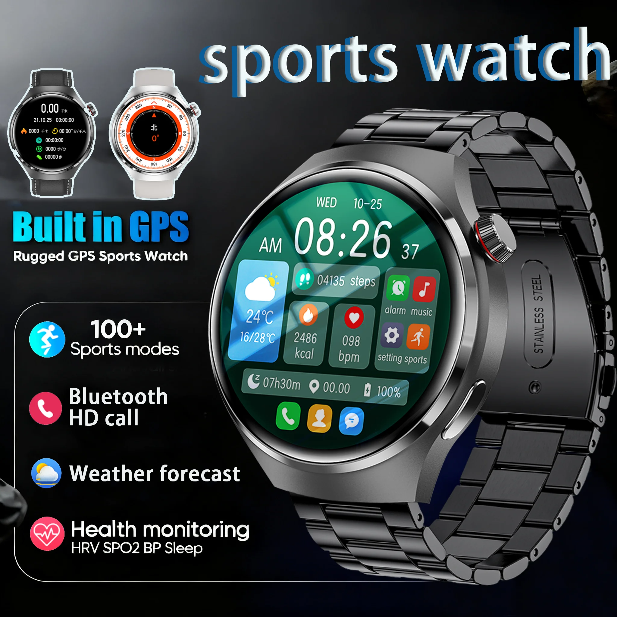 

2025 New Professional GPS Sports Smart Watch Outdoor RIDE Run GPS track Swim Watchs Compass Altimeter 3ATM Sports Bracelets Men