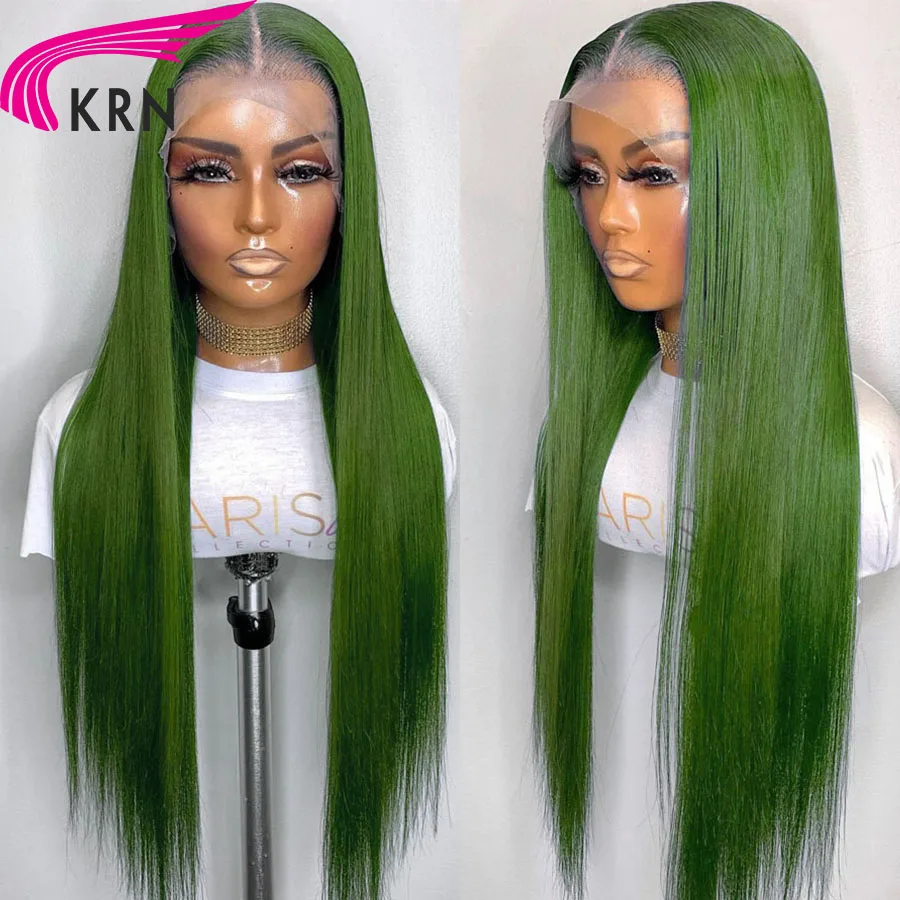 

KRN Chocolate Green Color 13x4 Brazilian Hair Wig with Pre-Plucked Hairline Remy Human Hair 4x4 Closure Wigs for Woman New Style