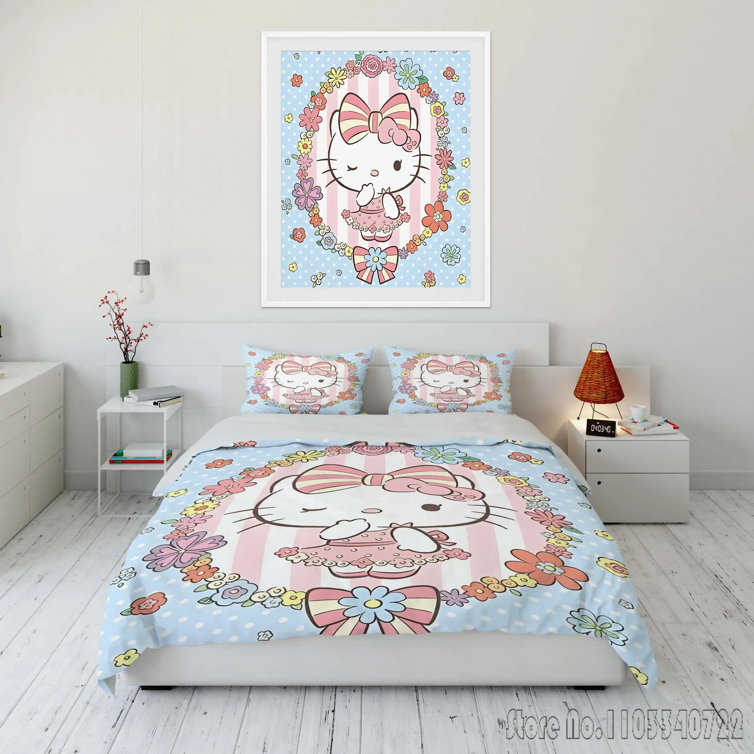 Sanrio Holle Kitty Printed Bedding Set Duvet Cover Anime Quilt Adult Kids Birthday Gift Full Size Comforter Bedding Sets