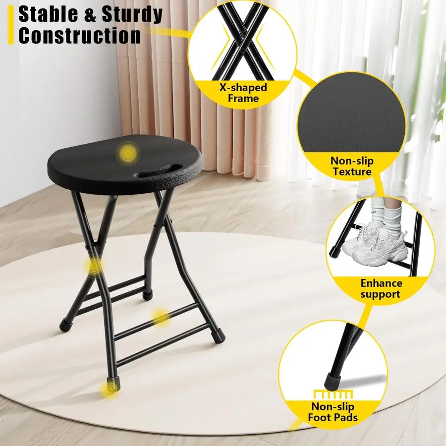 Stool, 18 Inch Foldable Stool with Handle amp Steel Frame, Pack of 8 Folding Bar Stools, 440lbs Sturdy Foldable Lightweight Meta