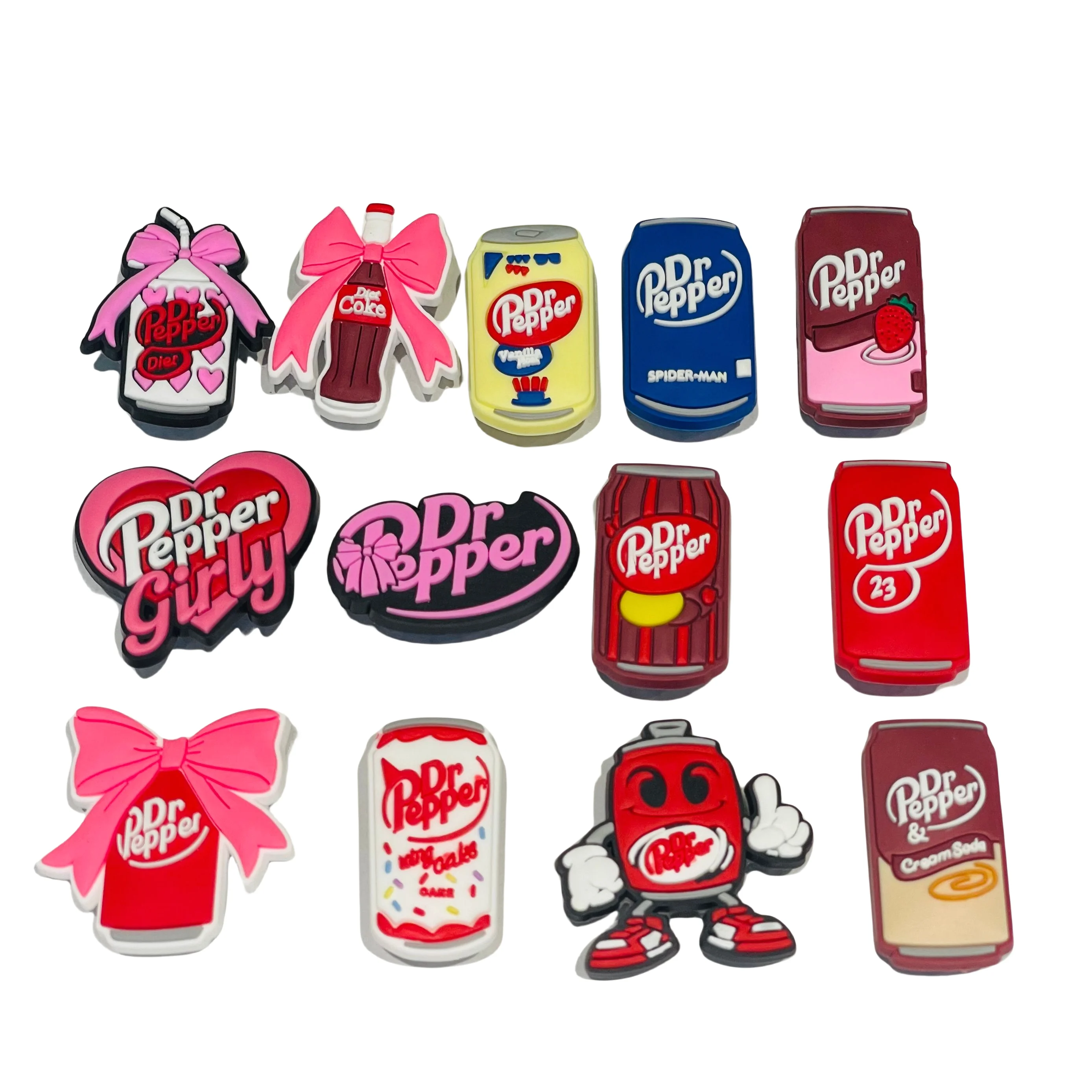 13-100 pièces Dr poivre bouteille de Soda boisson chaussures breloques PVC accessoires bricolage chaussures boucle décorations ajustement bracelet fête enfants cadeaux