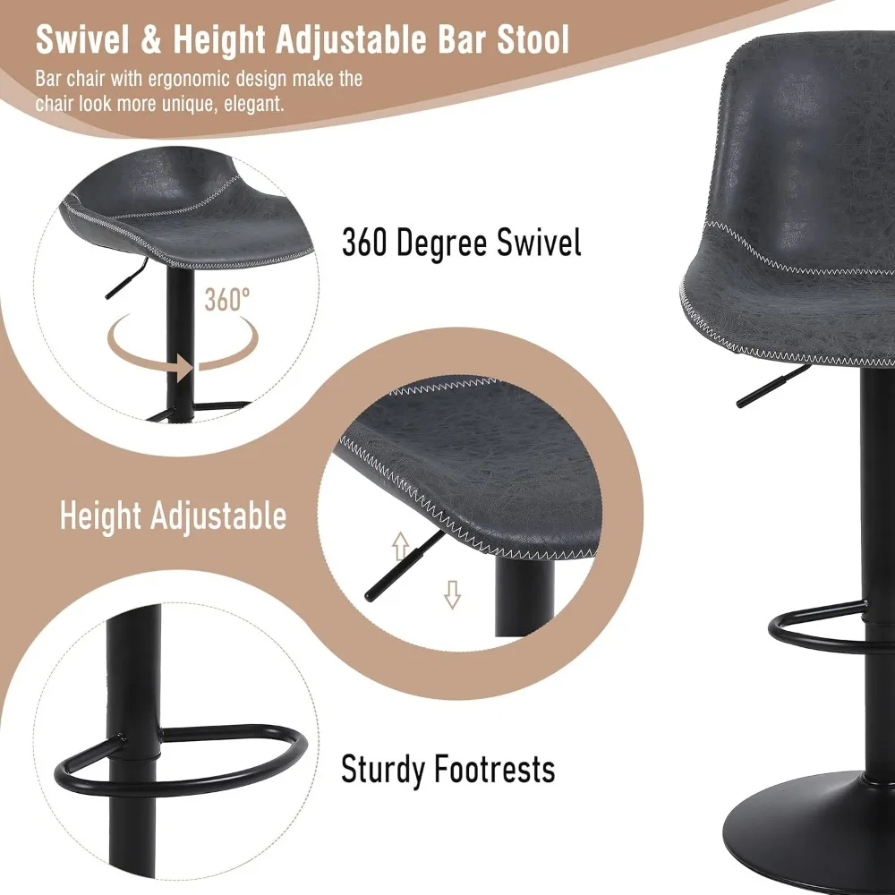 Verstellbare drehbare Barhocker mit Rückenstütze, moderne Stühle in Thekenhöhe, armlose Kücheninsel-Sitzoptionen aus Leder