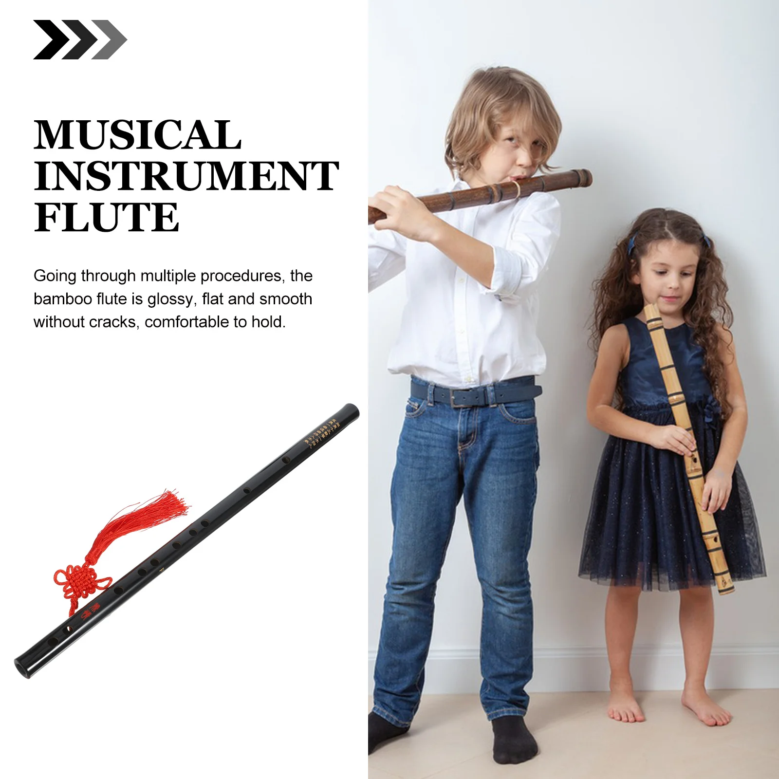 

Professional Black Bamboo Flute Tassels Portable Traditional Musical Instrument for Beginners Kids and Adults Practicing