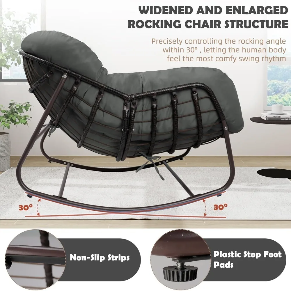 

Papasan Rocking Chair Indoor & Outdoor, All Weather Wicker Papasan Patio Chair with Cushion & Pillow, Oversized, Customized