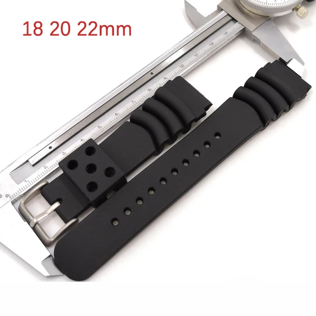 Black Rubber Watch Strap 20mm 22mm 24mm Men Sports Diving Waterproof Stainless Steel Buckle Men Bracelet Band for Seiko