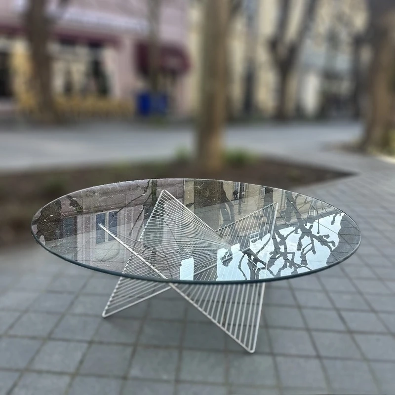 Stainless steel metal tempered glass coffee table, modern coffee shop relaxed living room tea table