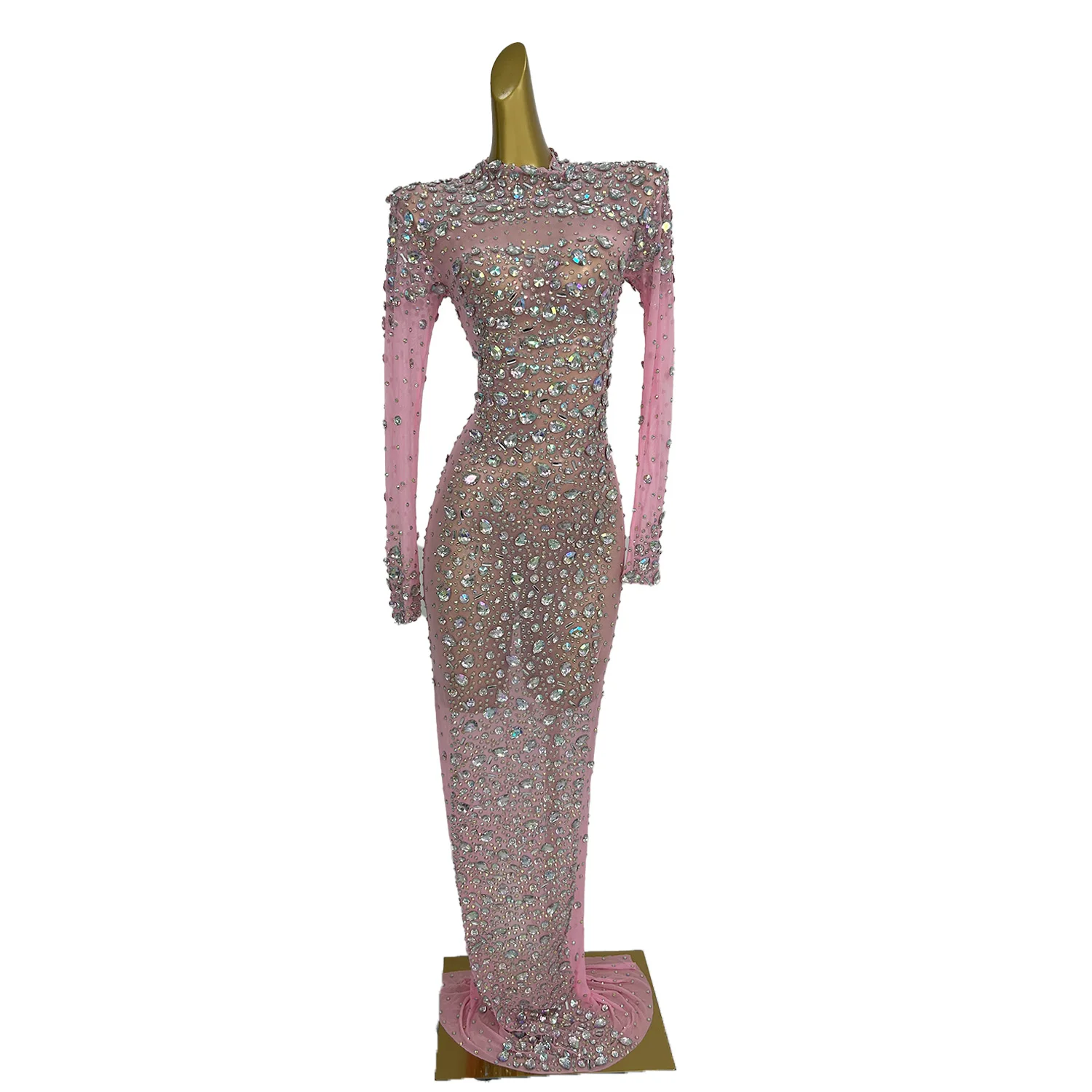 

Luxurious Diamonds Birthday Celebrate Evening Prom Long Dress Women Sexy Mesh Singer Show Stage Wear Photo Shoot Dress Cuixing
