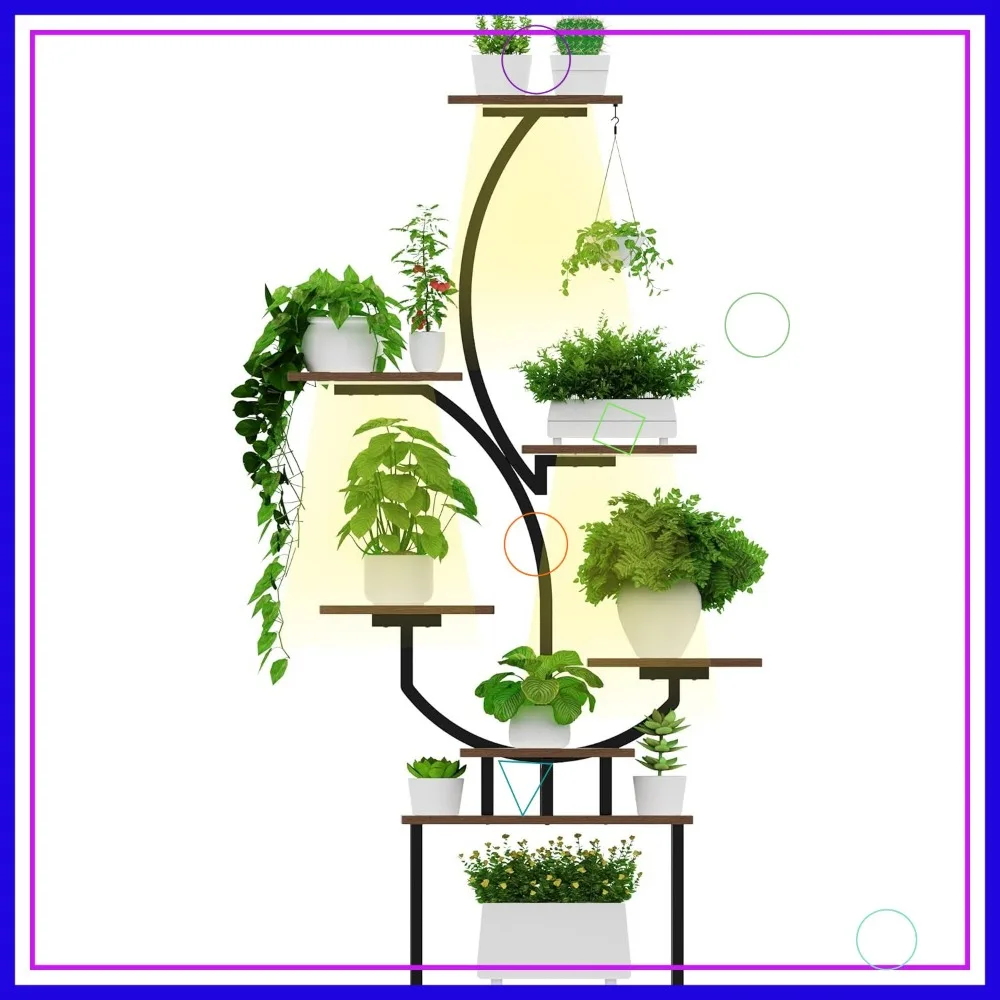 حامل نباتي من 8 طبقات مع أضواء للنمو، رف داخلي على شكل حرف S لديكور المنزل في غرفة المعيشة والفناء #1