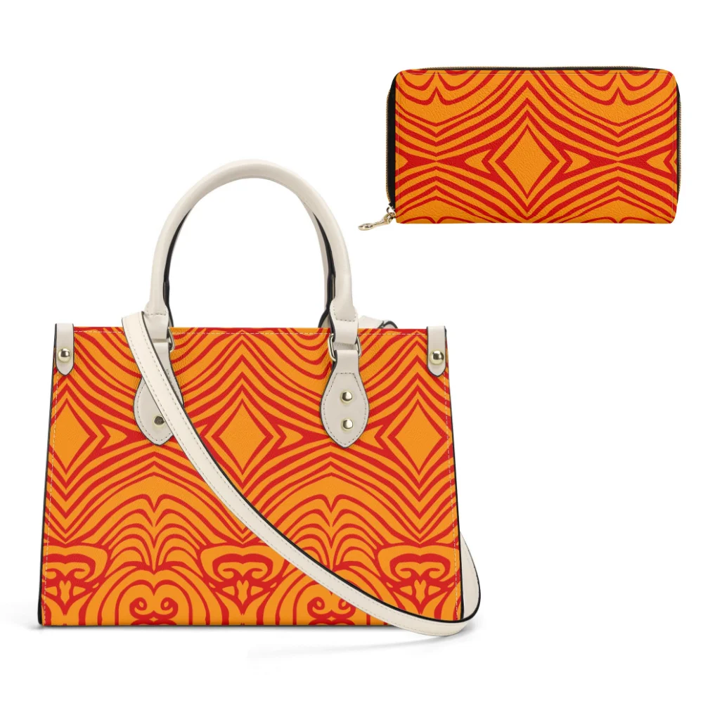 

Customizable Polynesian Large Capacity Travel Tote Women Fashionable Island Print Combo Bag Matching Leather Wallet