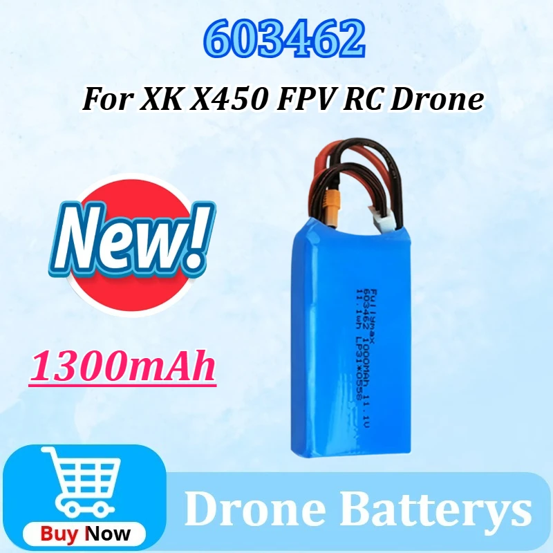 

11.1V 1300mAh Lipo Battery for XK X450 3s 603462 FPV RC with XT30 Plug Drone Airplane Spare Parts Rechargeable Lithium Battery