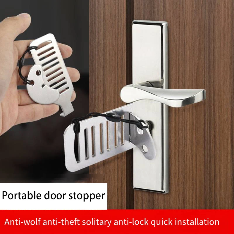 Stainless Steel Door Lock Security Anti-theft Travel Security Portable Door Plug Hotel Home Door Lock Stopper Security Device