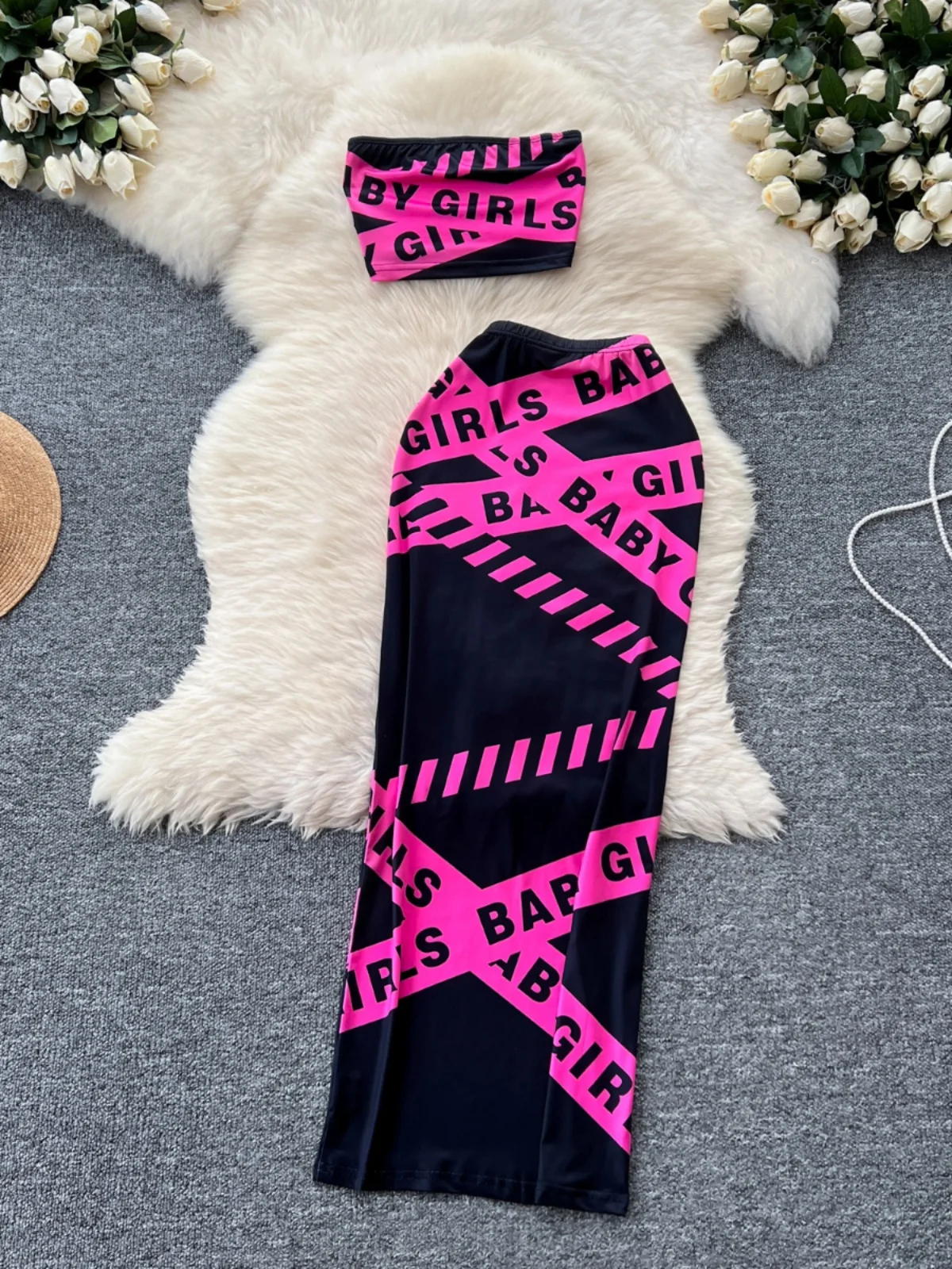 Sexy Spicy Girl Set Damen Ins Letter Print Crop Top Tank + High Waist Slim Fit f Rock Faionable Ensemble für junge Frauen