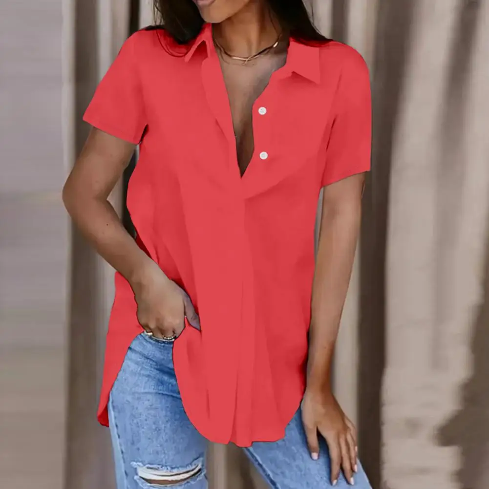 

Women Shirt Stylish Women's V-neck Office Shirt Loose Fit Short Sleeve Pullover Tops in Solid Colors for Summer Relaxed Style