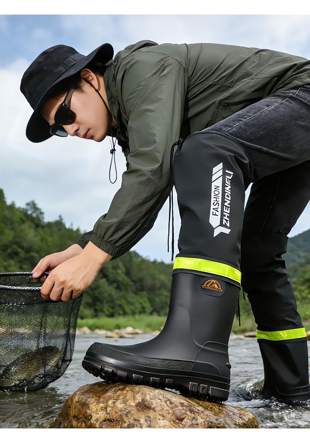 Herren Überknie-Wathosen in Übergröße, Rutschfeste Wasserdichte Schuhe, Lange Outdoor-Hosen, Herren-Regenschuhe – Detail 15