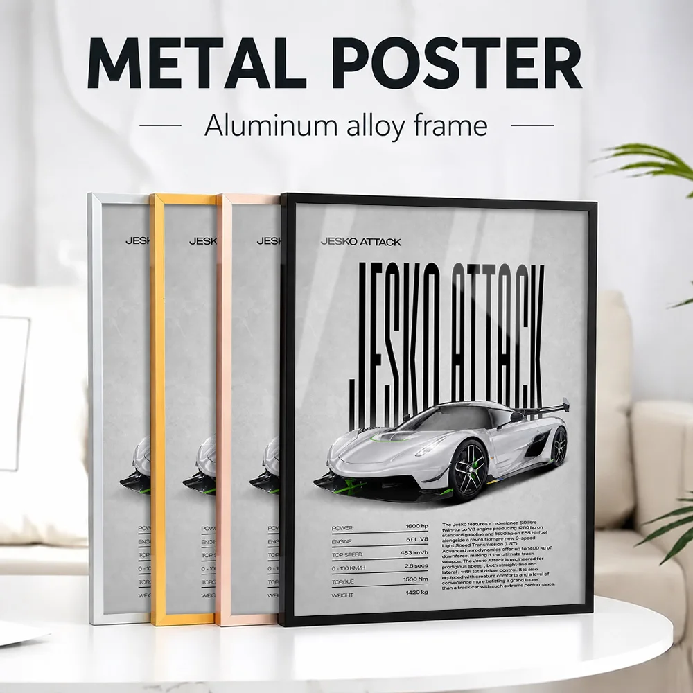 Sweden Jesko Attack Car Metal Poster With Aluminum Alloy Frame Customized Photo Sleek Contemporary Style Wall Art For Workshop