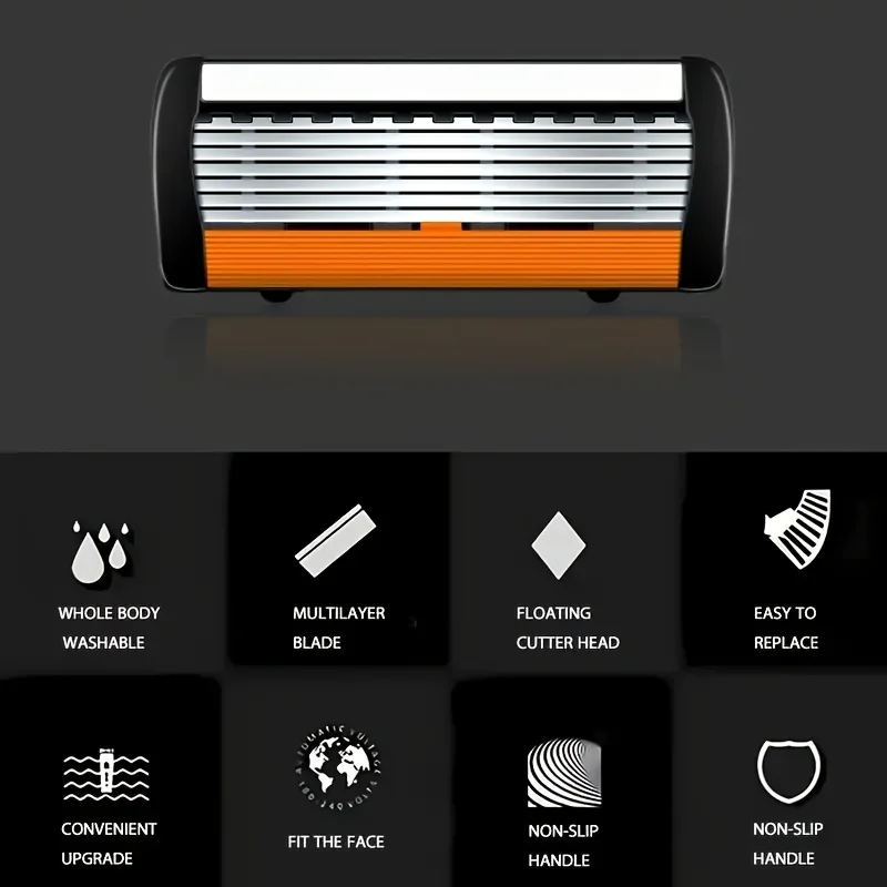 مقبض ماكينة حلاقة من الفولاذ المقاوم للصدأ ماكينة حلاقة قديمة الطراز للرجال ذات ستة طبقات وحامل سكاكين معدني يدوي #2