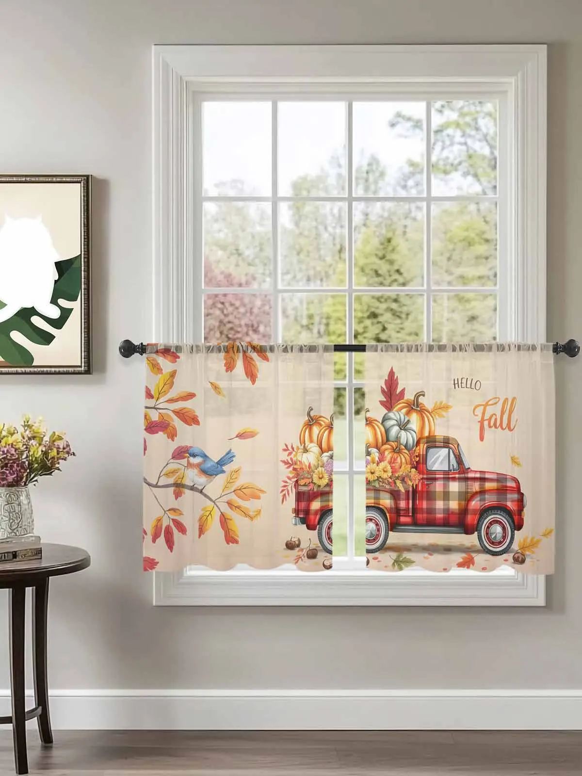 

Farmhouse Thanksgiving Truck Tulle Curtains For Bedroom Children Living Room Decor Sheer Curtains
