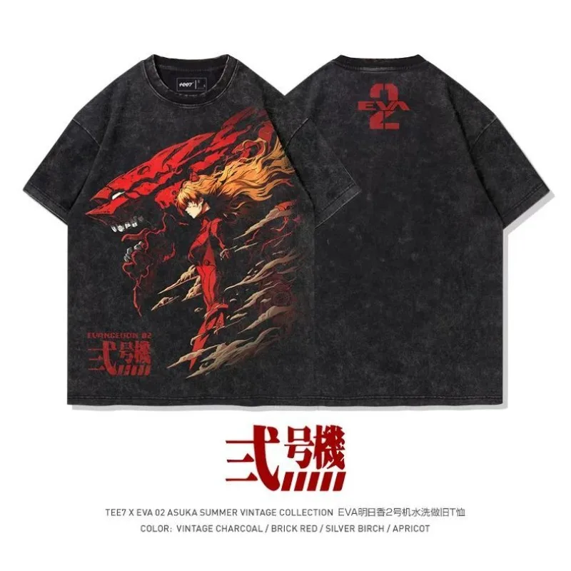 

Anime Neon Genesis Evangelion Washed Distressed Retro Cotton Short-sleeved T-shirt Asuka Langley Soryu EVANGELION-02