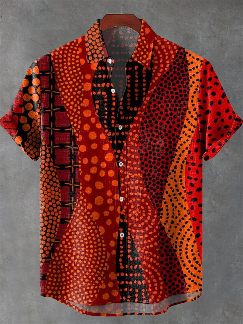 Sommerliches Ethno-Design Casual Top mit Katzenmuster Kurzärmliges Modisches Retro-Herrenhemd – Detail 15