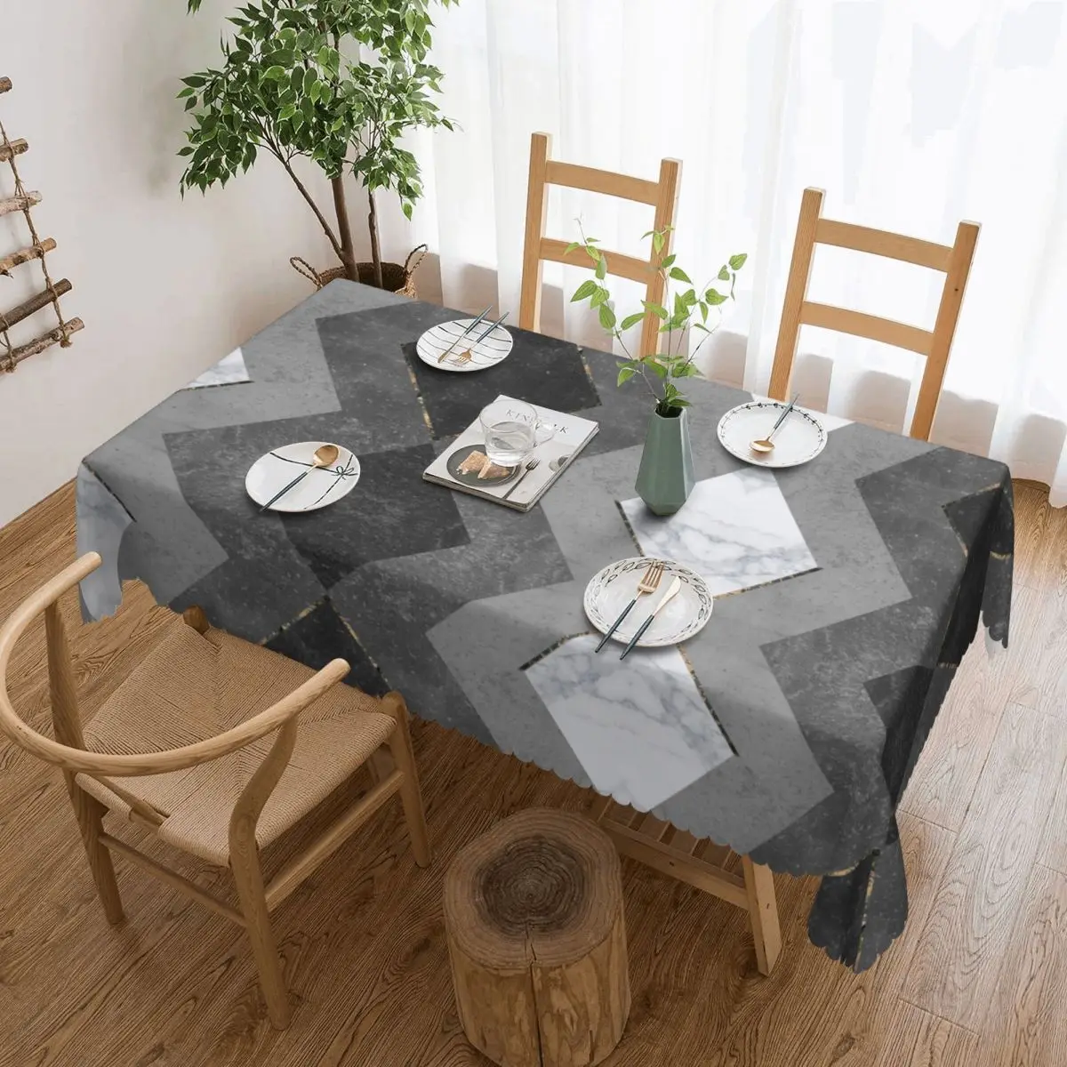 Rectangular Waterproof Oil-Proof Marble Gray Copper Black Gold Tablecloth Table Covers 45