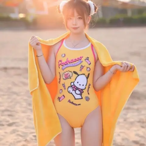 Hello Kitty baddräkt i ett stycke, sommar, kawaii, tecknad film, flickor, snabbtorkande strandbaddräkt, Pochacco, Y2K, söt, dambaddräkt, gåva 12 best sales Hello Kitty badkläder - №10