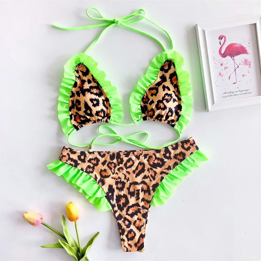 Sexy Leopard Bikini Cute Ruched Micro String Extreme Swimsuit Push Up Backless Swimwear Women Y2K Beach Outfit Tangas Bath Suits