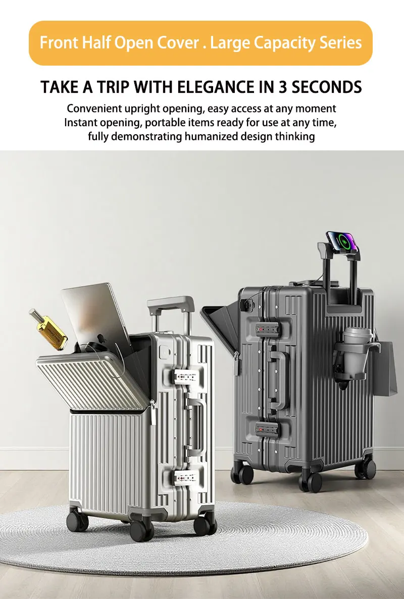 BunnyFly Trolley Case With Wheels Boarding Box 20/24 inch Travel Suitcase Large Size Luggage Men Carry-On Luggage Laptop Bag