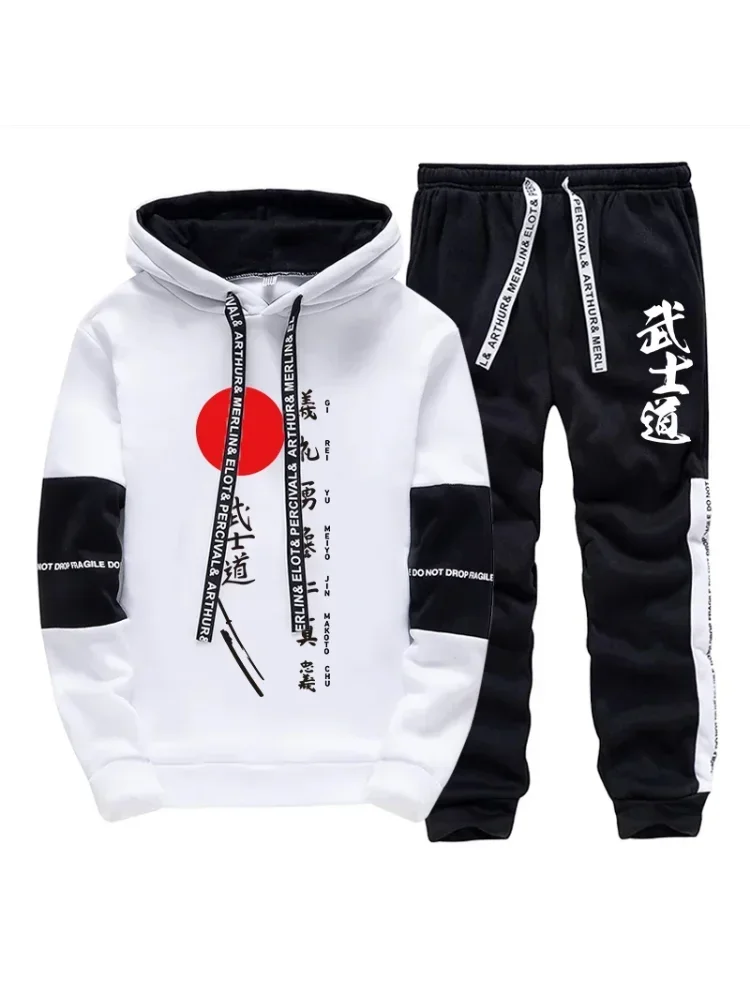2025 Hot Sale Men's Bushido Print Hoodies Sweatpants 2 Piece Set All Season Daily Casual Sporty Outfit Urban Fashion Sportswear